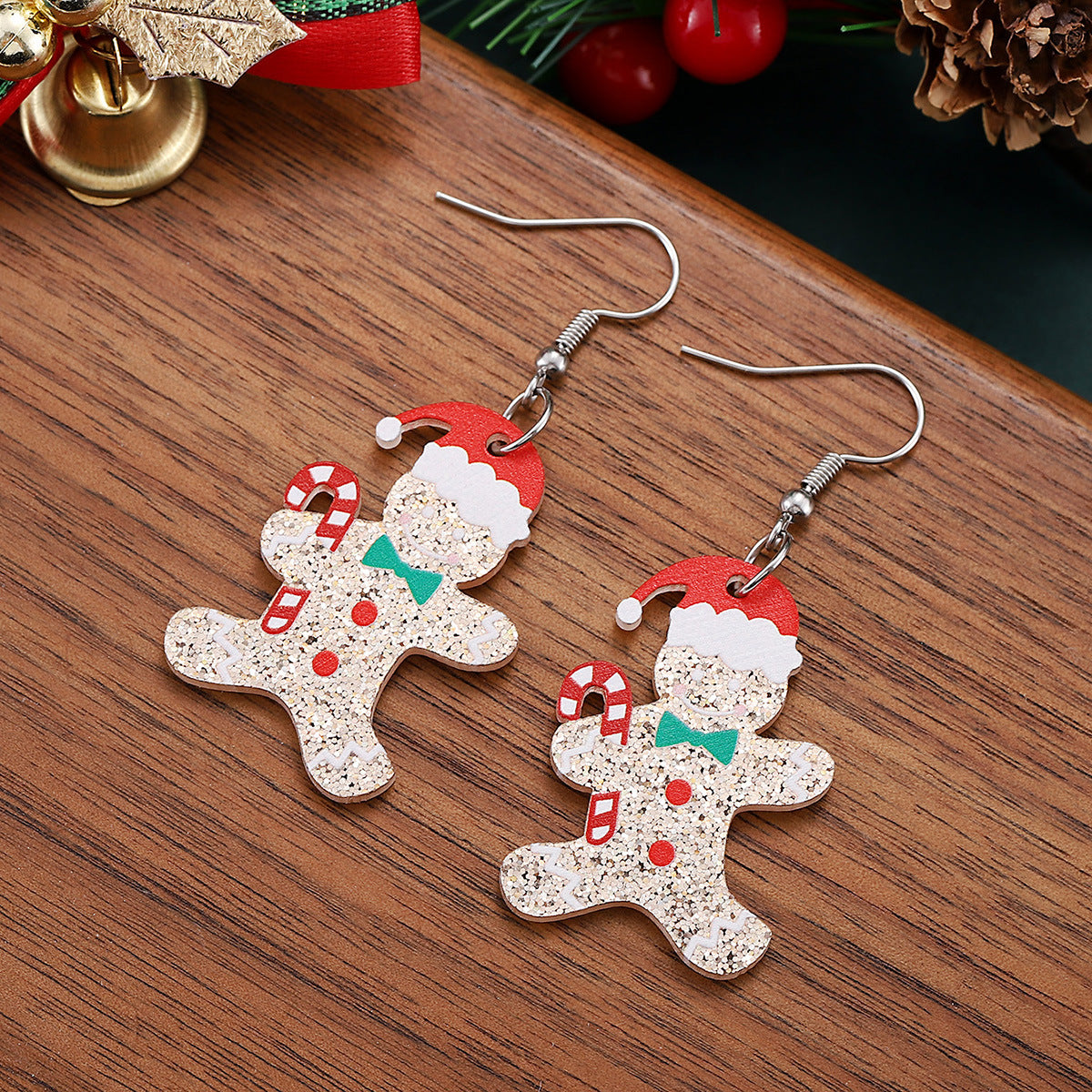 Wholesale Christmas candy cane Christmas hat gingerbread man sequin earrings