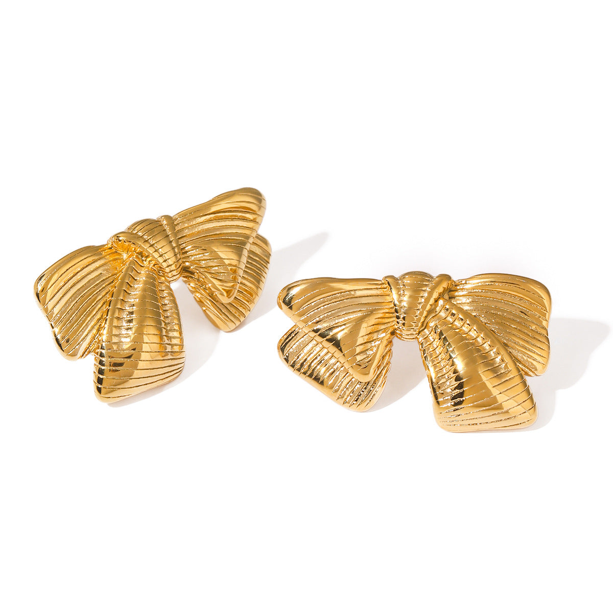 Wholesale 18k gold stainless steel striped bow earrings