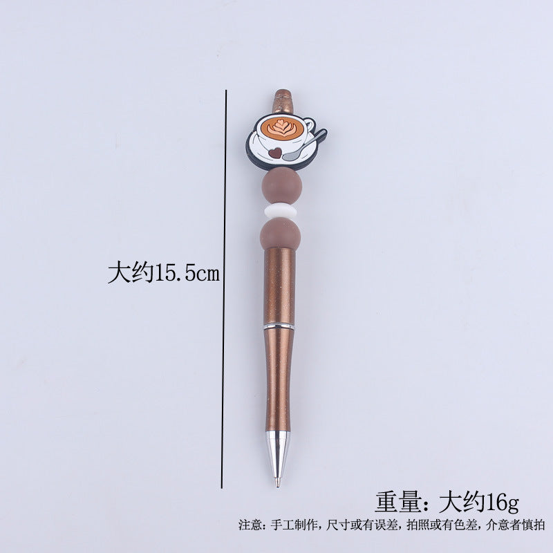 Wholesale  beaded pen DIY creative coffee cup silicone teether handmade beaded pen