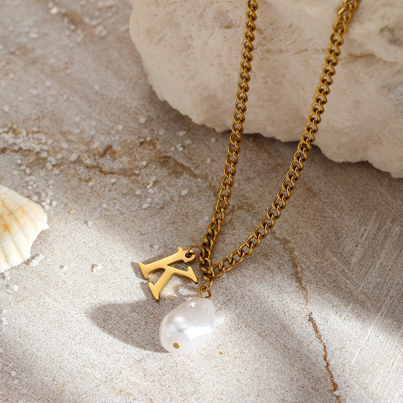 Wholesale Pearl 26 Letters Stainless Steel Necklaces ACC-NE-YunHe003