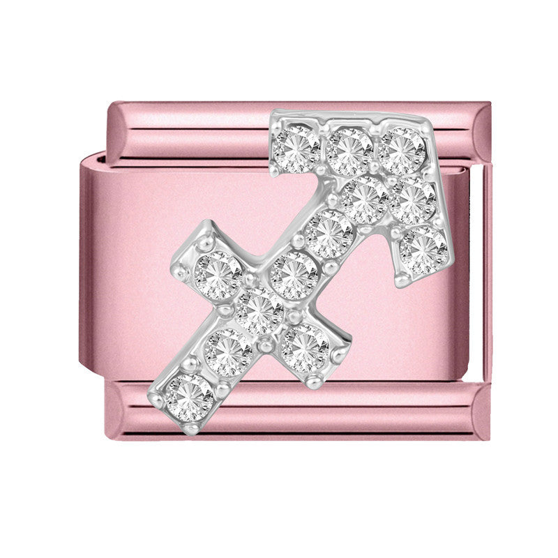 Wholesale Trendy Pink Zodiac Pisces Bracelet Charm Stainless Steel Crystal DIY Jewelry Accessory For Party Gift