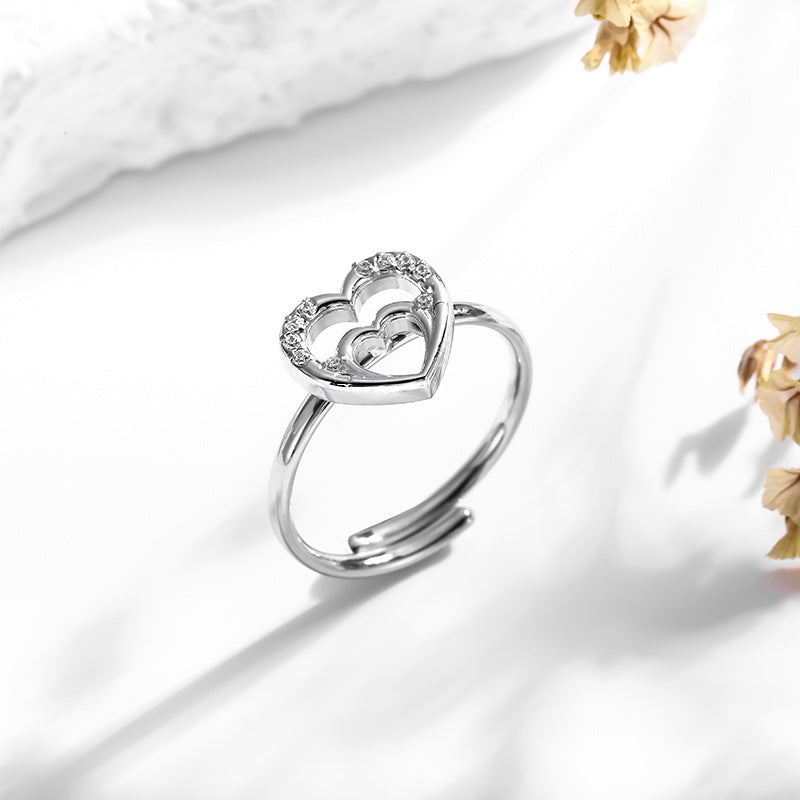 Wholesale 2PCS Titanium steel heart-shaped zircon open ring
