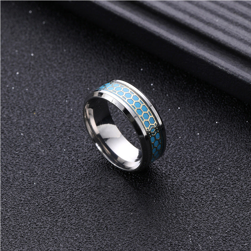 Wholesale Luminous Leaf Honeycomb Stainless Steel Ring ACC-RS-ZhongQi007