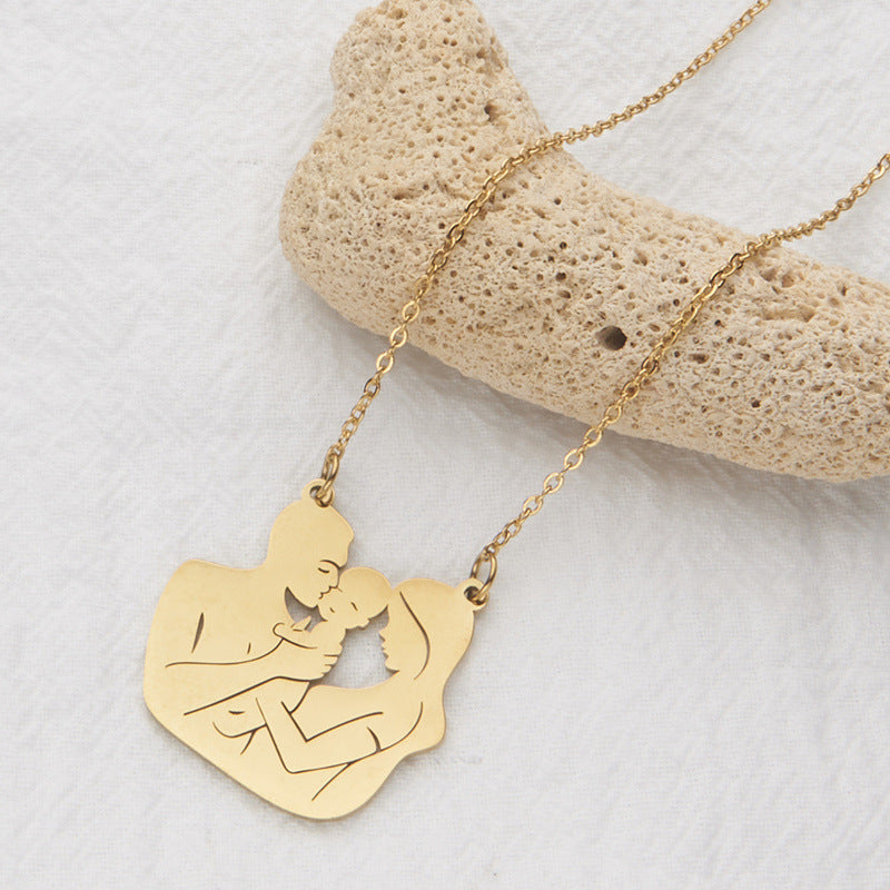 Wholesale Stainless steel family of three pendant necklace