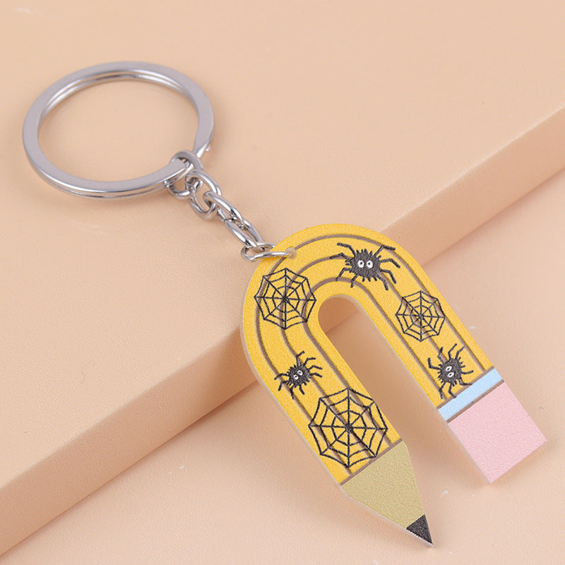 Wholesale Halloween Ghost U Shape Spider Pumpkin Pencil Acrylic Keychain ACC-KC-DA013