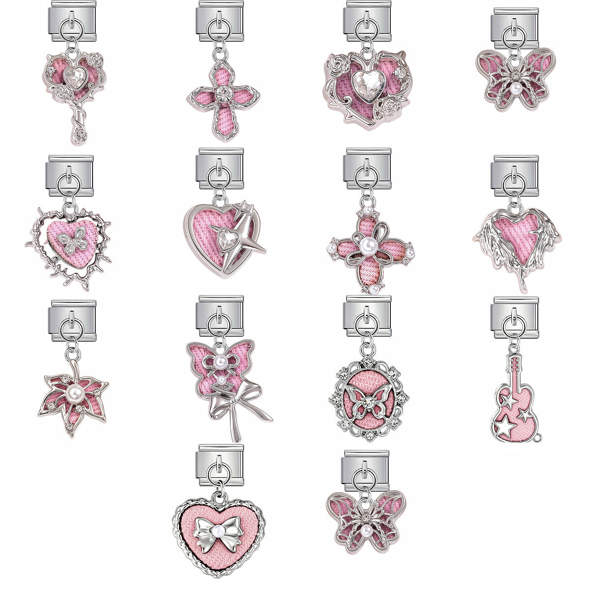 Wholesale Stainless Steel Italian Style Modular Bracelet with Pink Pendant and Elastic Band - Fashion Accessory