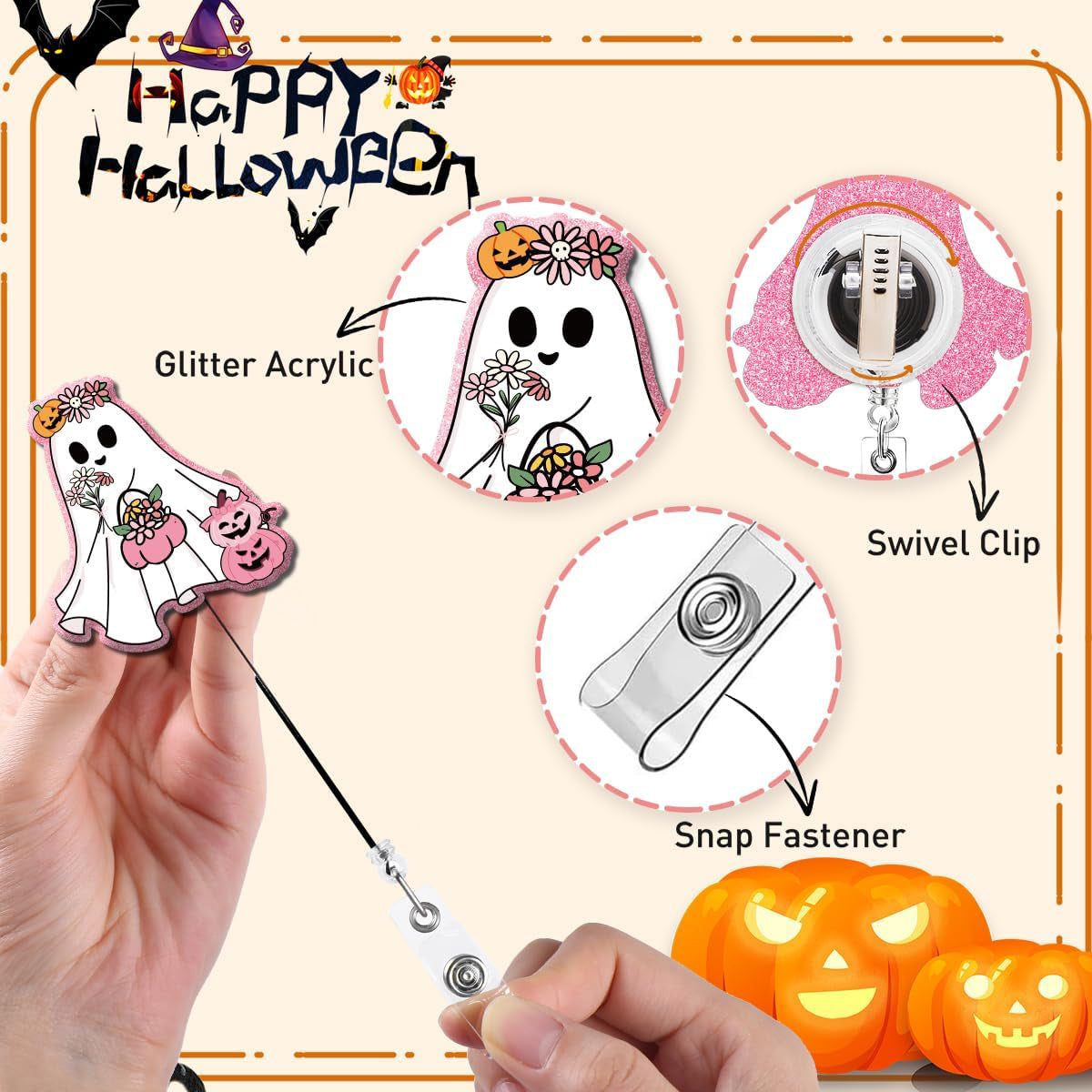 Wholesale Acrylic Ghost Retractable Badge Reel  Gift DIY Accessory