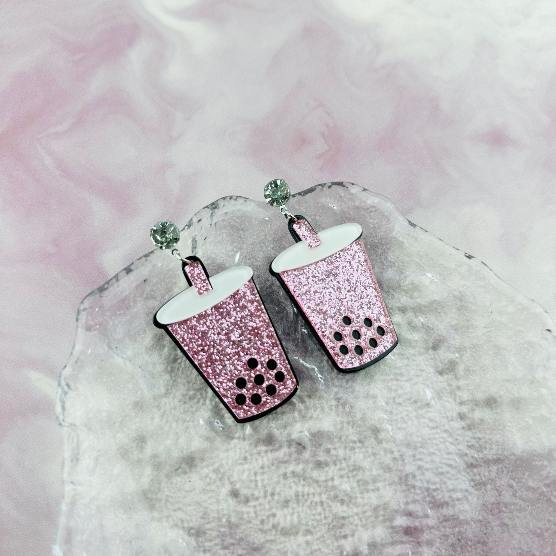 Wholesale acrylic glitter Valentine's Day milk tea cup cake women's personality exaggerated retro earrings