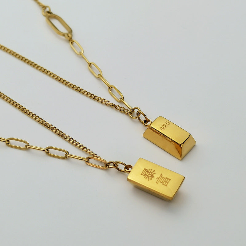 Wholesale Small Gold Bar 18k Gold Titanium Steel Necklaces ACC-NE-GuDi006
