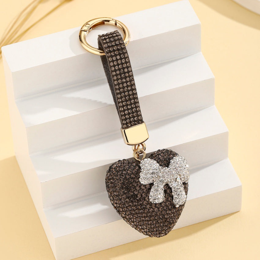 Wholesale European Style Resin Rhinestone Bow Heart Keychain Pendant Decorative Accessory