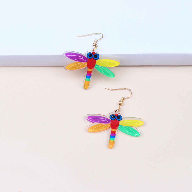 Wholesale Rainbow LGBT Pride Month Heart Shape Rainbow Dragonfly Acrylic Earrings ACC-ES-DA014