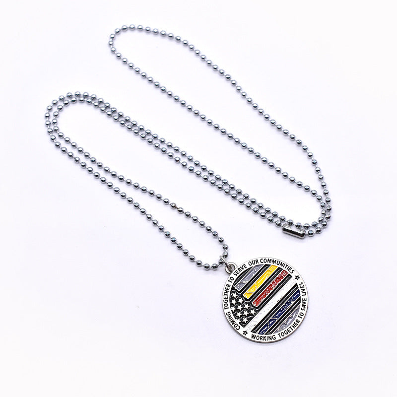 Wholesale American Independence Day Zinc Alloy American Flag Round Chrome Bead Chain Necklace