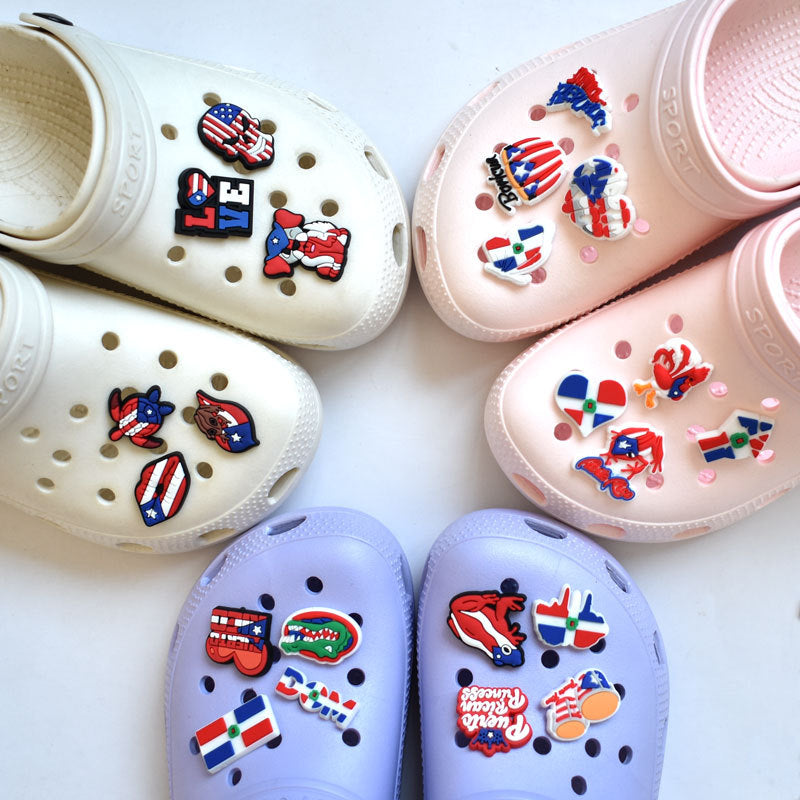 Wholesale Random 100pcs Puerto Rico PVC Soft Adhesive Hole Shoe Buckle DIY Decoration ACC-SC-RYY011