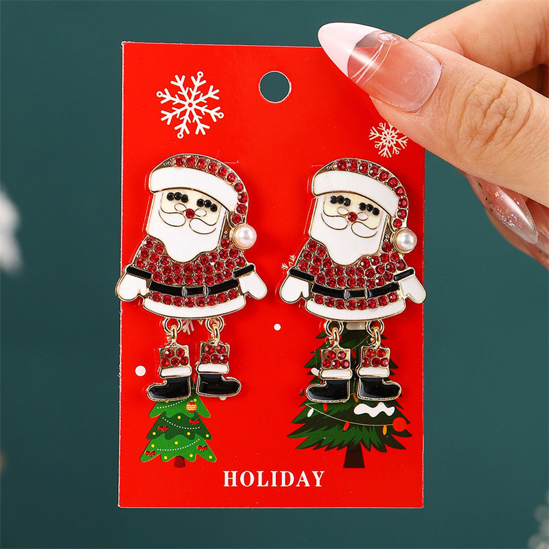 Wholesale  Christmas Series Cartoon Diamond Color Crutch  Earrings