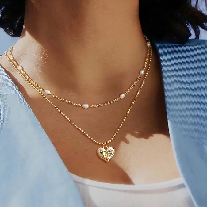 Wholesale  love diamond pendant two-color heart lady elegant clavicle chain