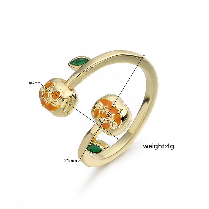 Wholesale Copper Drip Oil Pumpkin Ghost Face Ring  Funny Jewelry Accessory
