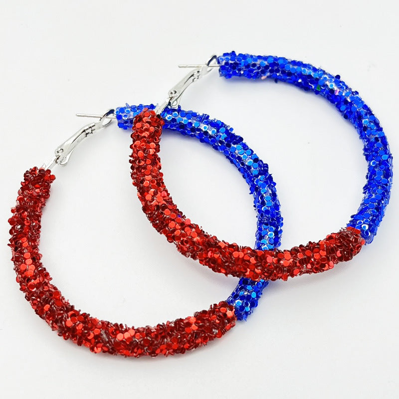 Wholesale 2pairs/pack Sports Cheerleading Big Hoop Sequins Shiny Earrings ACC-ES-HY122