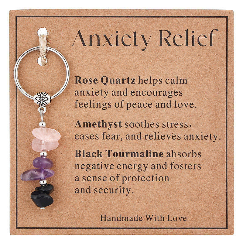 Wholesale  Stone Beaded Keychain Citrine Moonstone Gravel Combination Stainless Steel Bead Key Chain