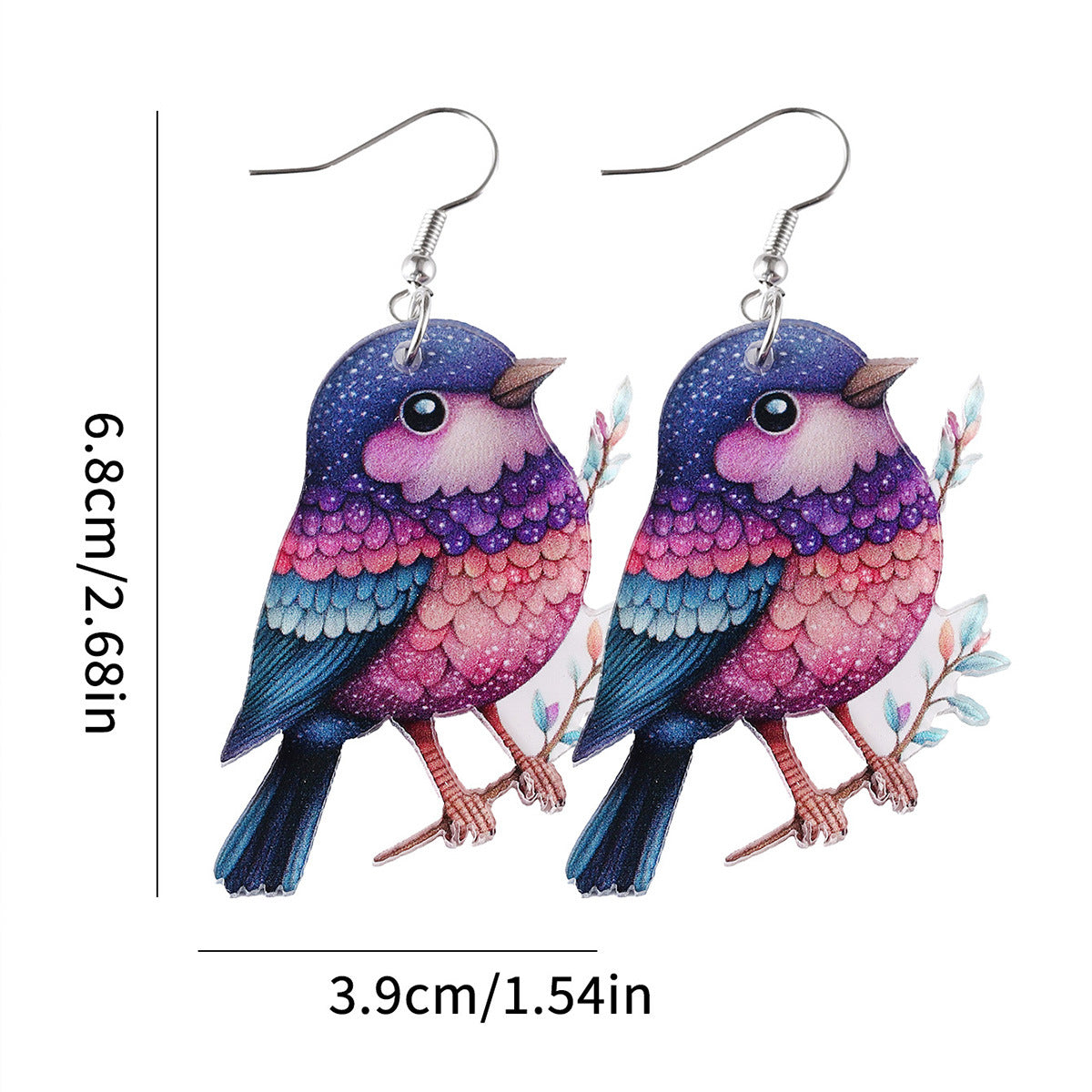 Wholesale Cute colorful bird hummingbird flower branch acrylic pendant earrings