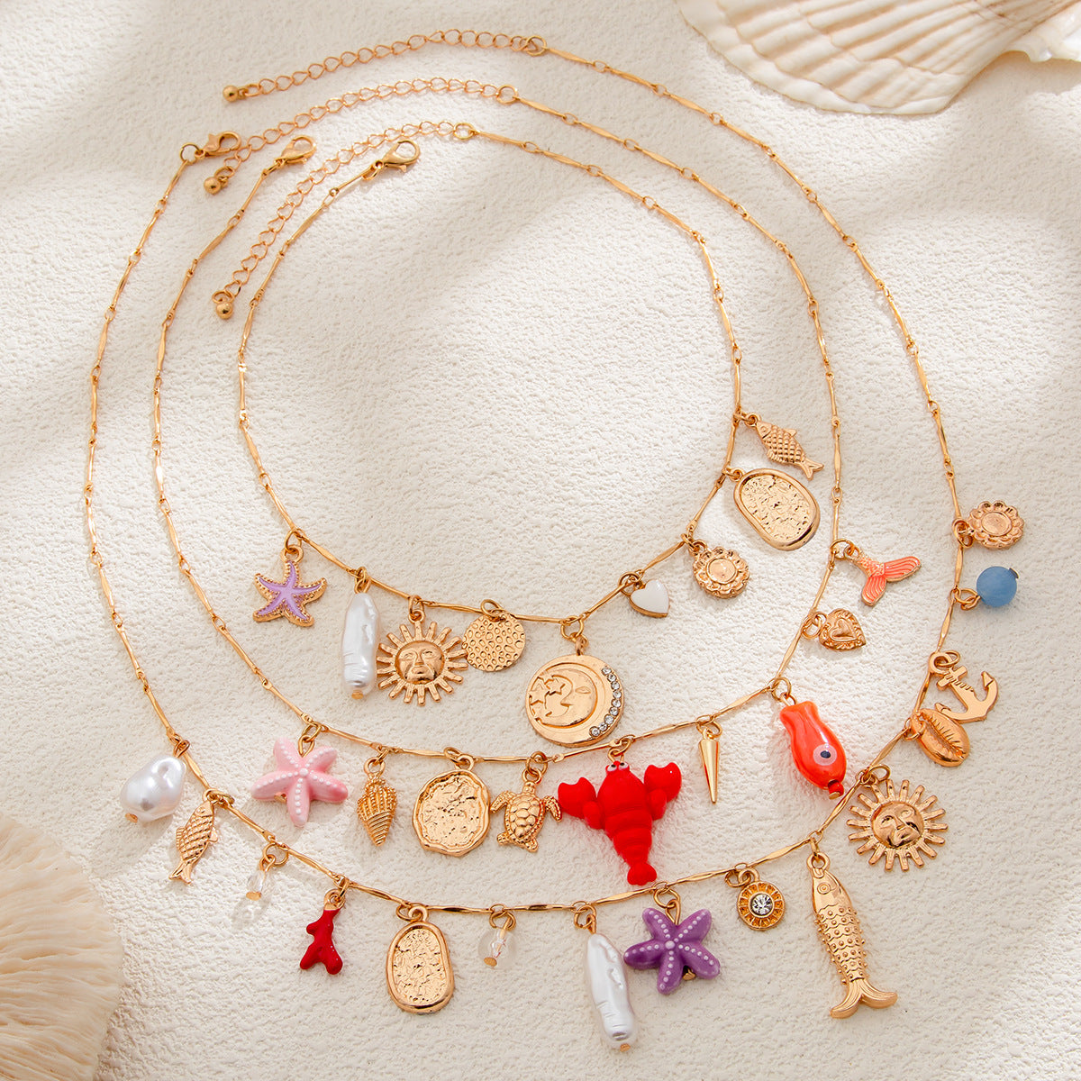 Wholesale  Ocean Wind Starfish Shell Stacked Necklace