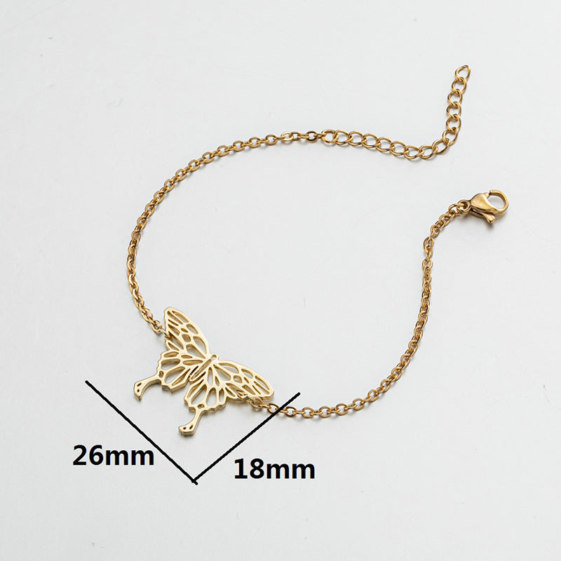 Wholesale  stainless steel hollow origami butterfly pendant bracelet