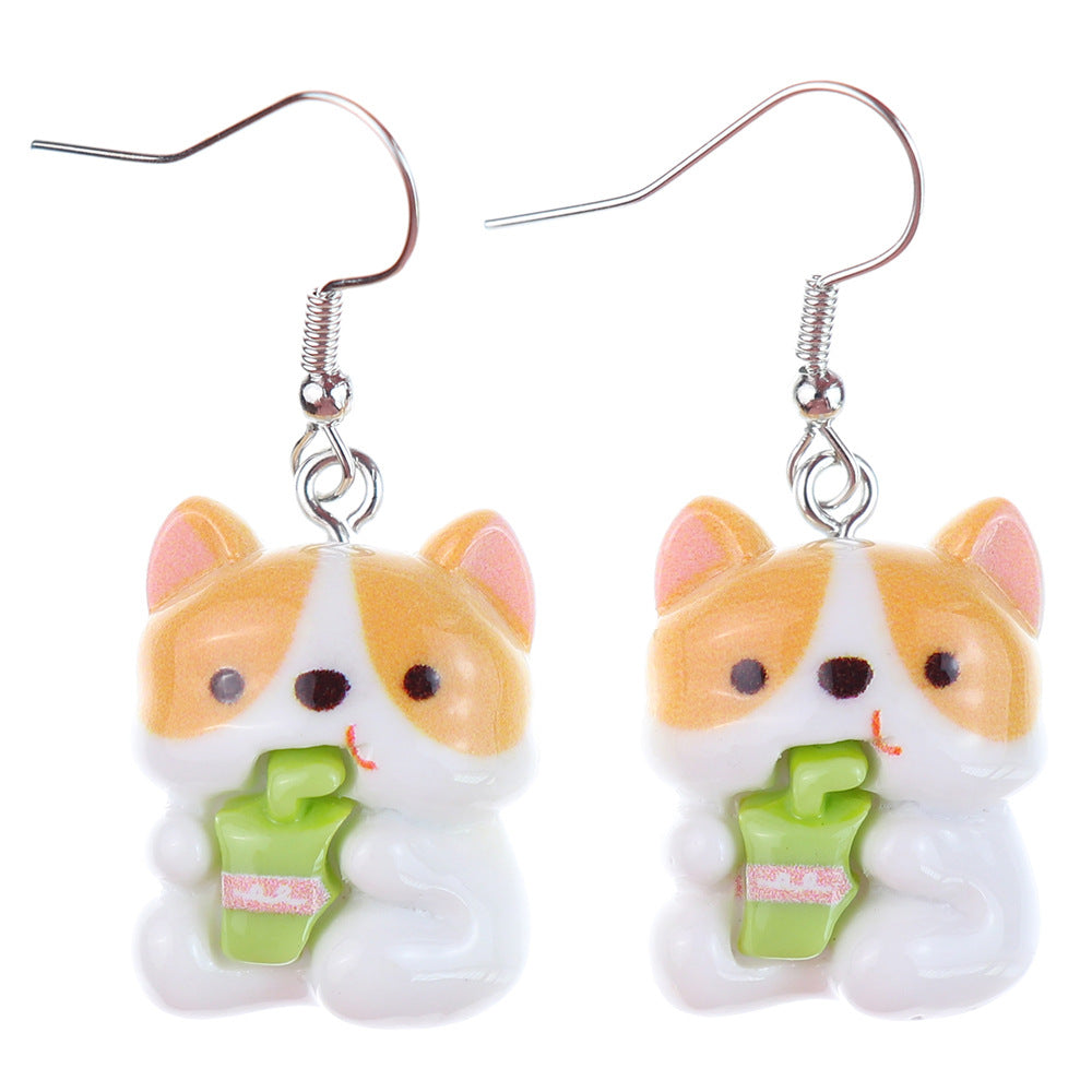 Wholesale  fun cute cartoon animal yellow and white dog earrings