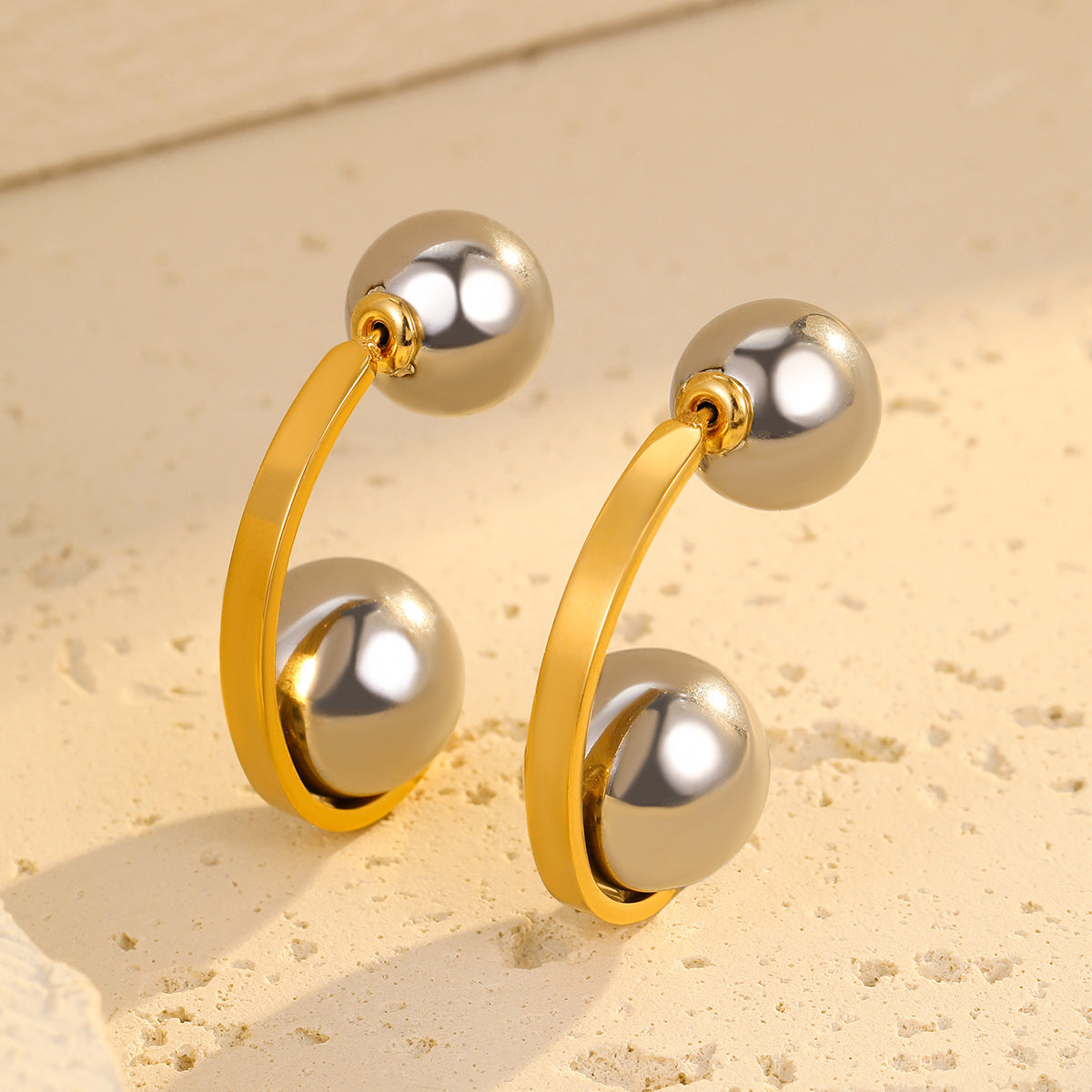 Wholesale All-match Color Matching Circular Arc Hollow Steel Ball Stainless Steel Earrings