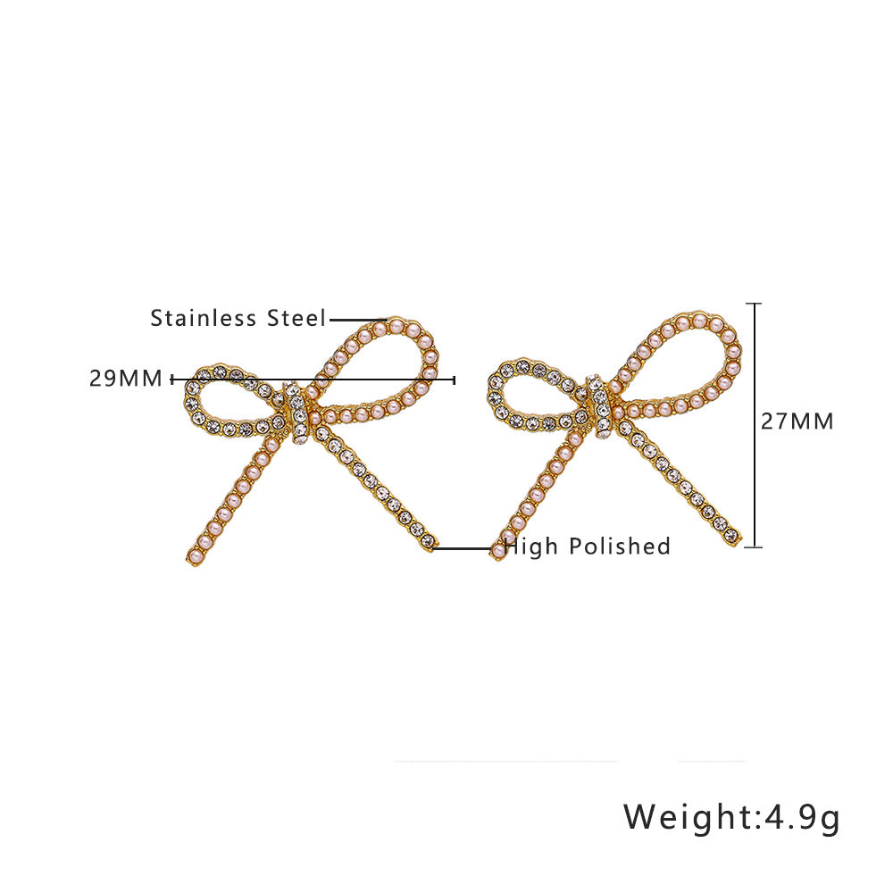 Wholesale Jewelry Love Bow Pearl Titanium Steel Earrings ACCVIP-ES-DaLang002