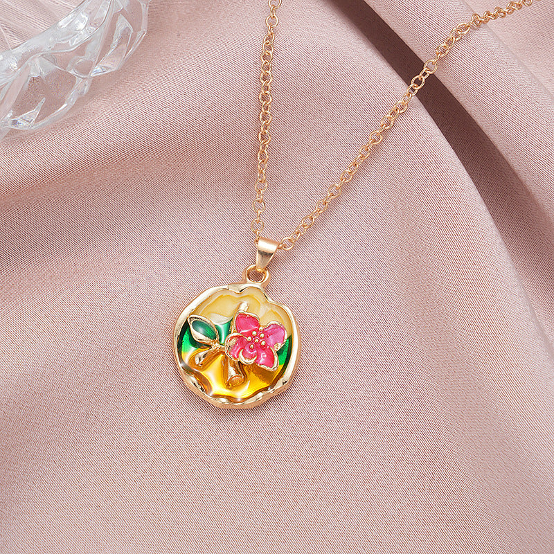 Wholesale  rose oil painting color pearl color necklace