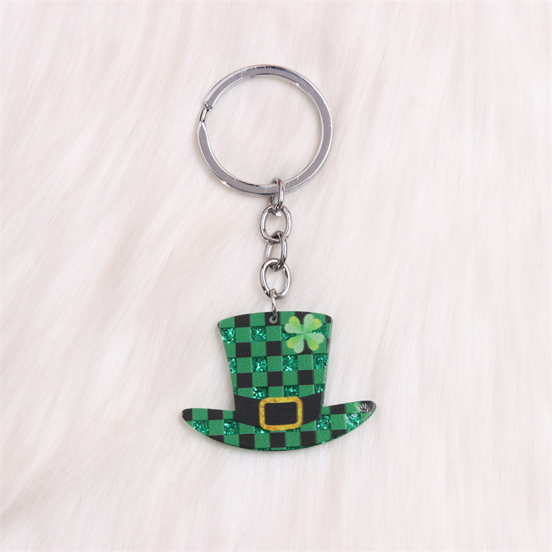 Wholesale St.Patrick Fine Flash Clover Acrylic  Creative Hollow Water Drop Hanging Jewelry Keychain