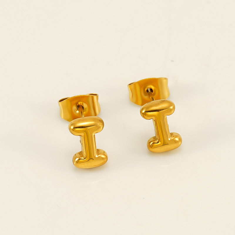 Wholesale 26 Letter Earrings Plated with 18K Gold Mini Letter Earrings Stainless Steel Earrings ACC-ES-ZhongYao008