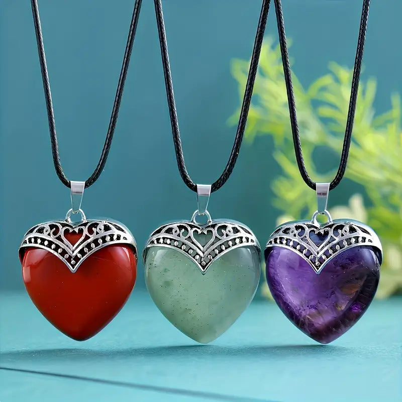 Wholesale Natural Amethyst Crystal Heart Pendant Necklace Fashion Accessory Everyday Wear Gift
