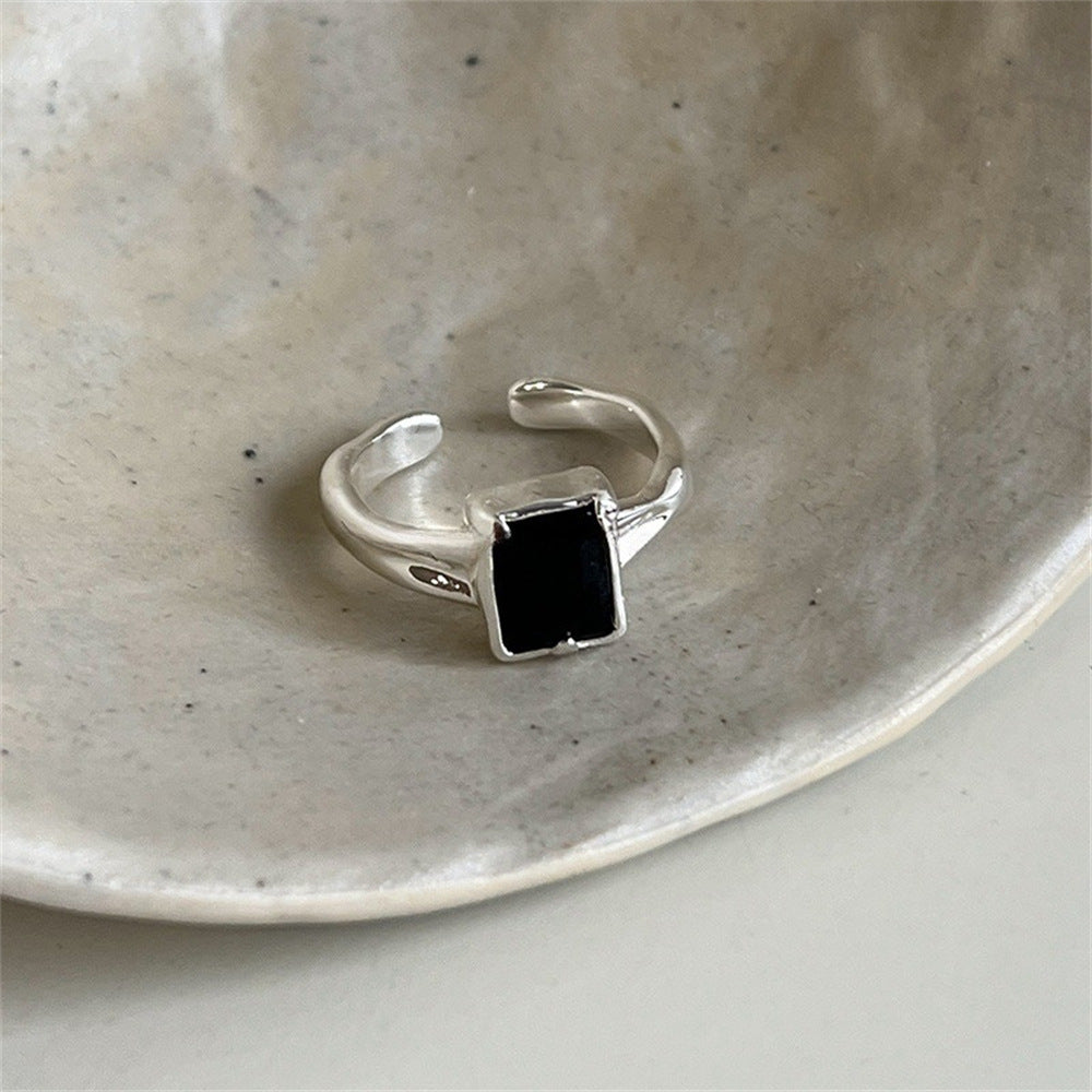 Wholesale Vintage Plain Black Agate Ring Open Adjustable Ring ACC-RS-Yues005