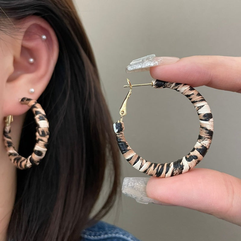 Wholesale  Retro Leopard S925 Silver Needle Geometric Design Earrings