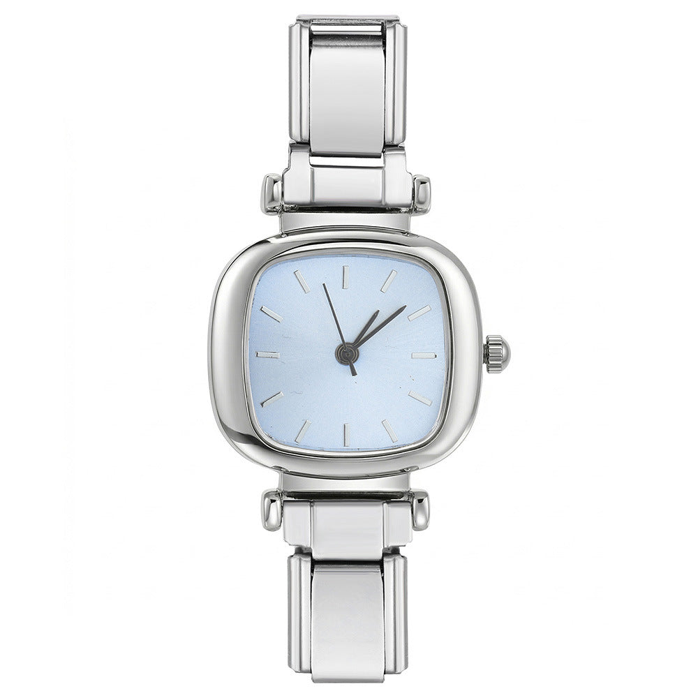 Wholesale Chic Square Stainless Steel Watch Face Connector For DIY Detachable Elastic Bracelet Making Jewelry Accessory