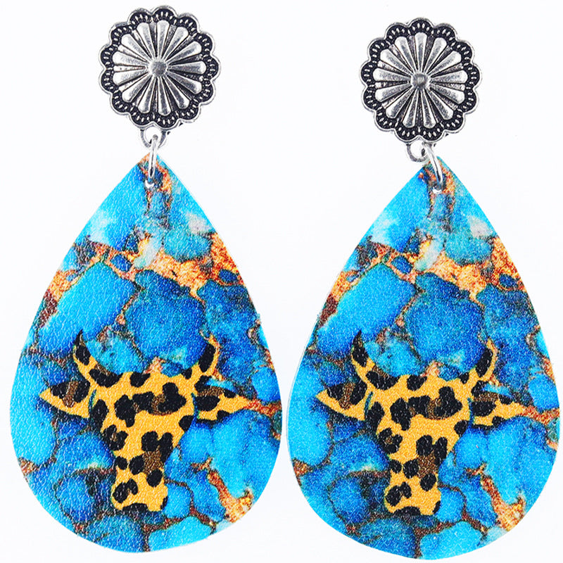 Wholesale Western Denim distressed cowboy boots cactus leather earrings