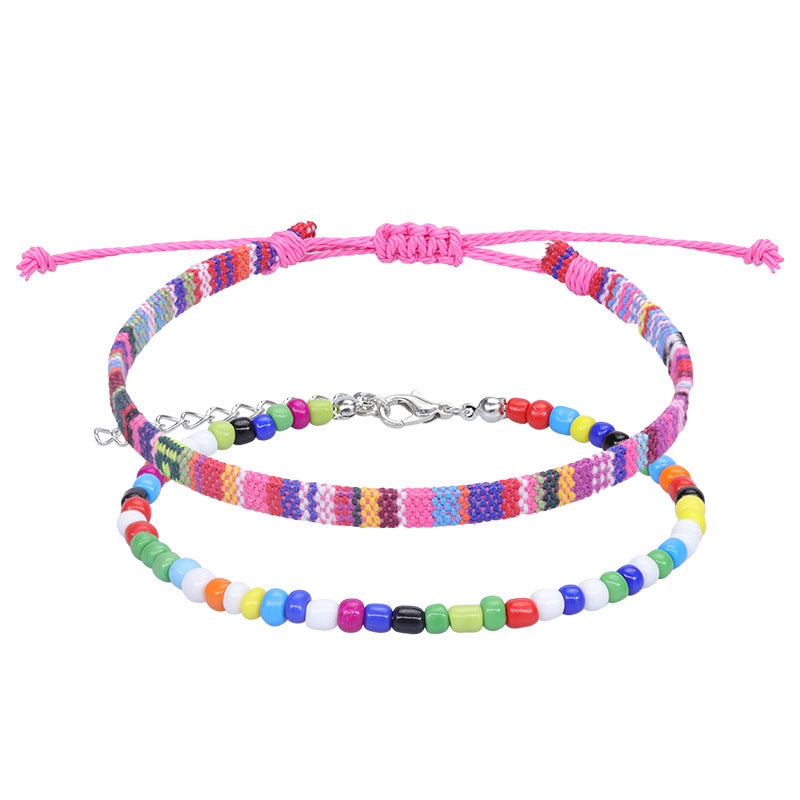 Wholesale  Bohemian style rice bead woven anklet colorful fabric foot decoration