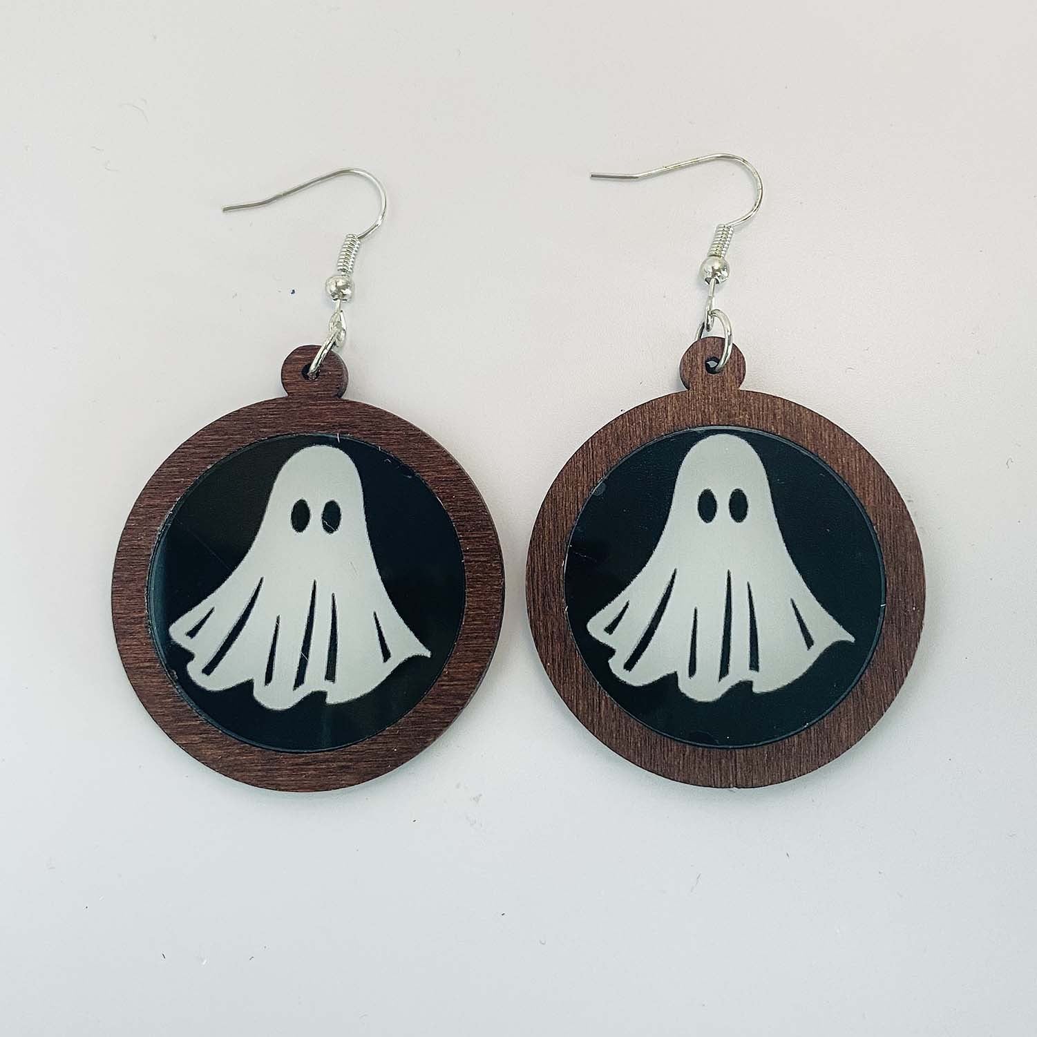 Wholesale Halloween Cat Horror Ghost Wood Inlay Acrylic Earrings ACC-ES-ChenY020