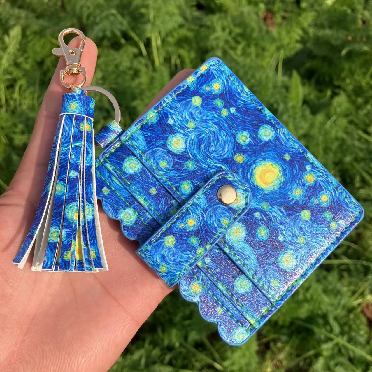 Wholesale Leopard Plaid Solid Color Sunflower Card Holder Keychain ACCVIP-KC-QiuXue004