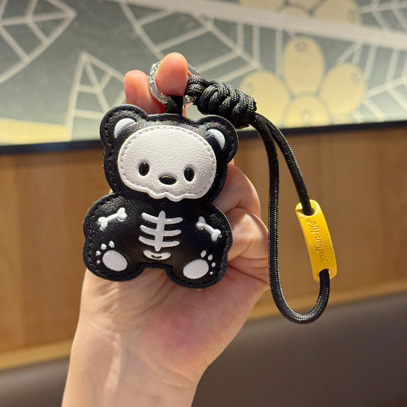 Wholesale Black Skull Leather Keychain For Couples Trendy Bag Charm And Car Key Accessory  Gift