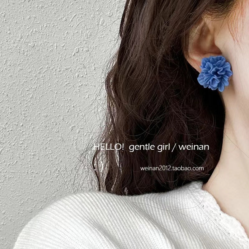 Wholesale Blue Three-dimensional Pleated Flower Distinctive Earrings