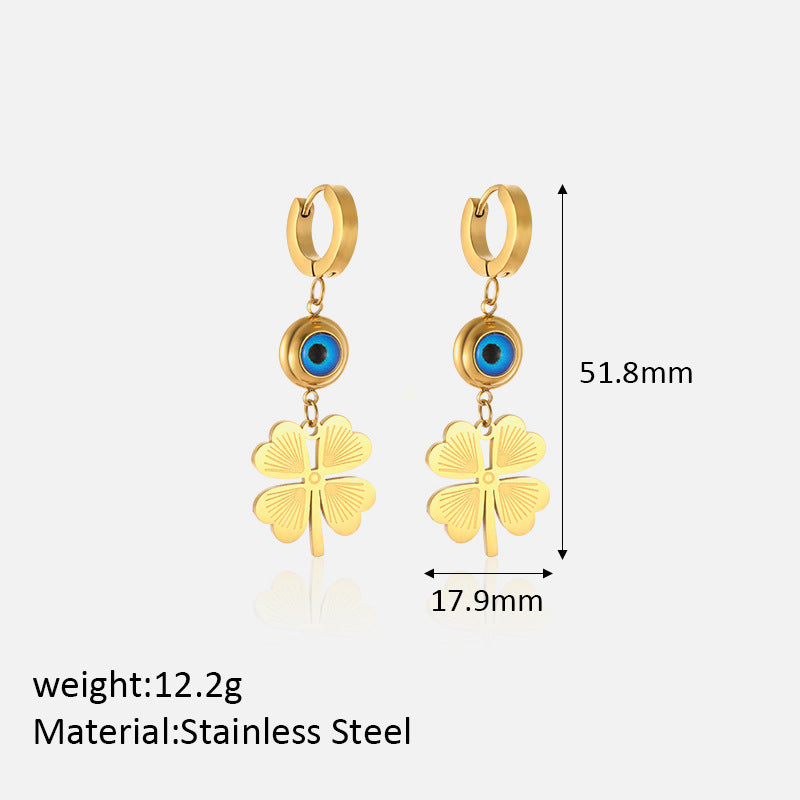 Wholesale Stainless Steel Jewelry Set Evil Eye Four Leaf Clover Necklace Earrings Bracelet ACC-NE-YunHe002