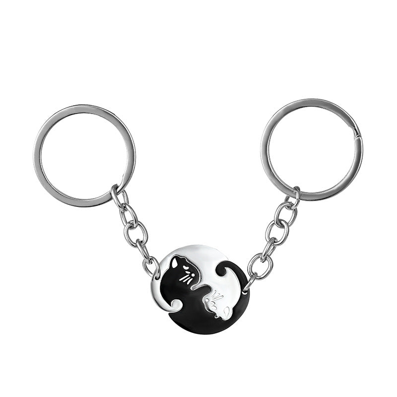 Wholesale Black and White Love Cat Stainless Steel Keychains ACC-KC-JinZhu019
