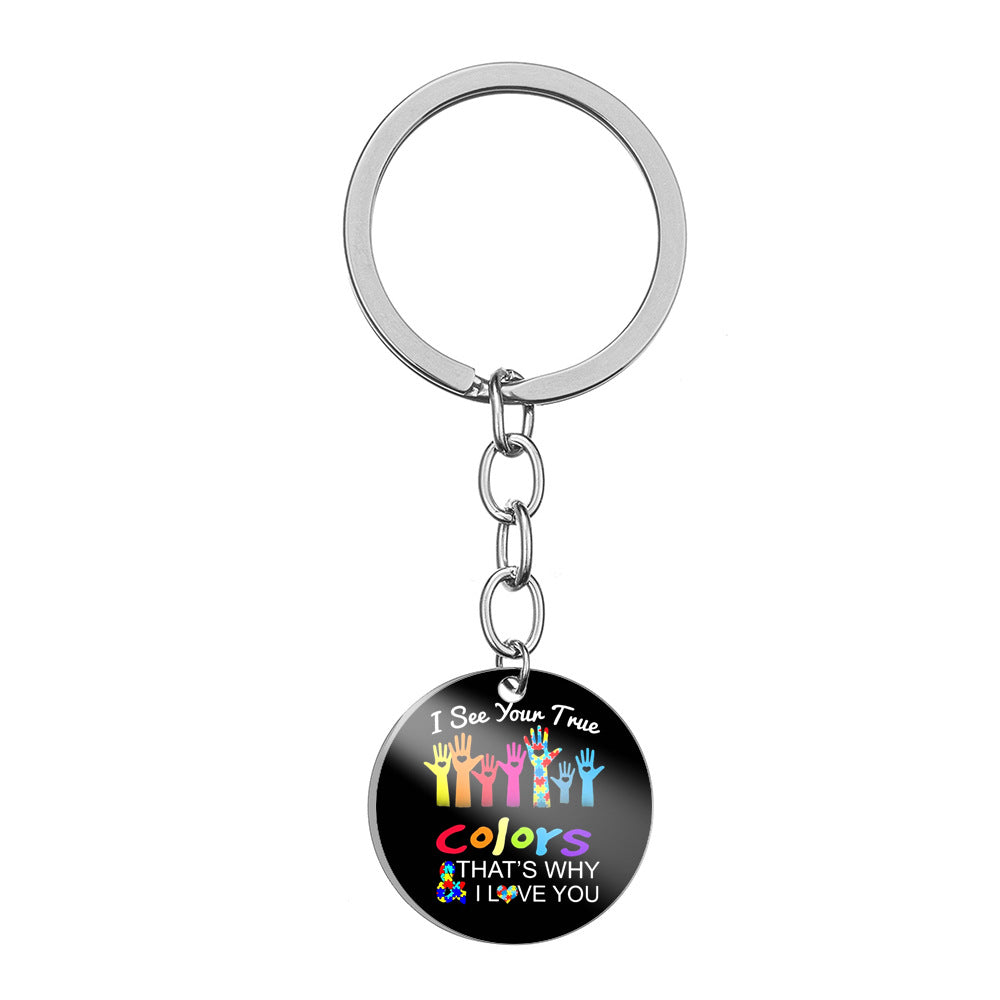 Wholesale Autism Color Printed Stainless Steel Keychain ACC-KC-HuanYu004