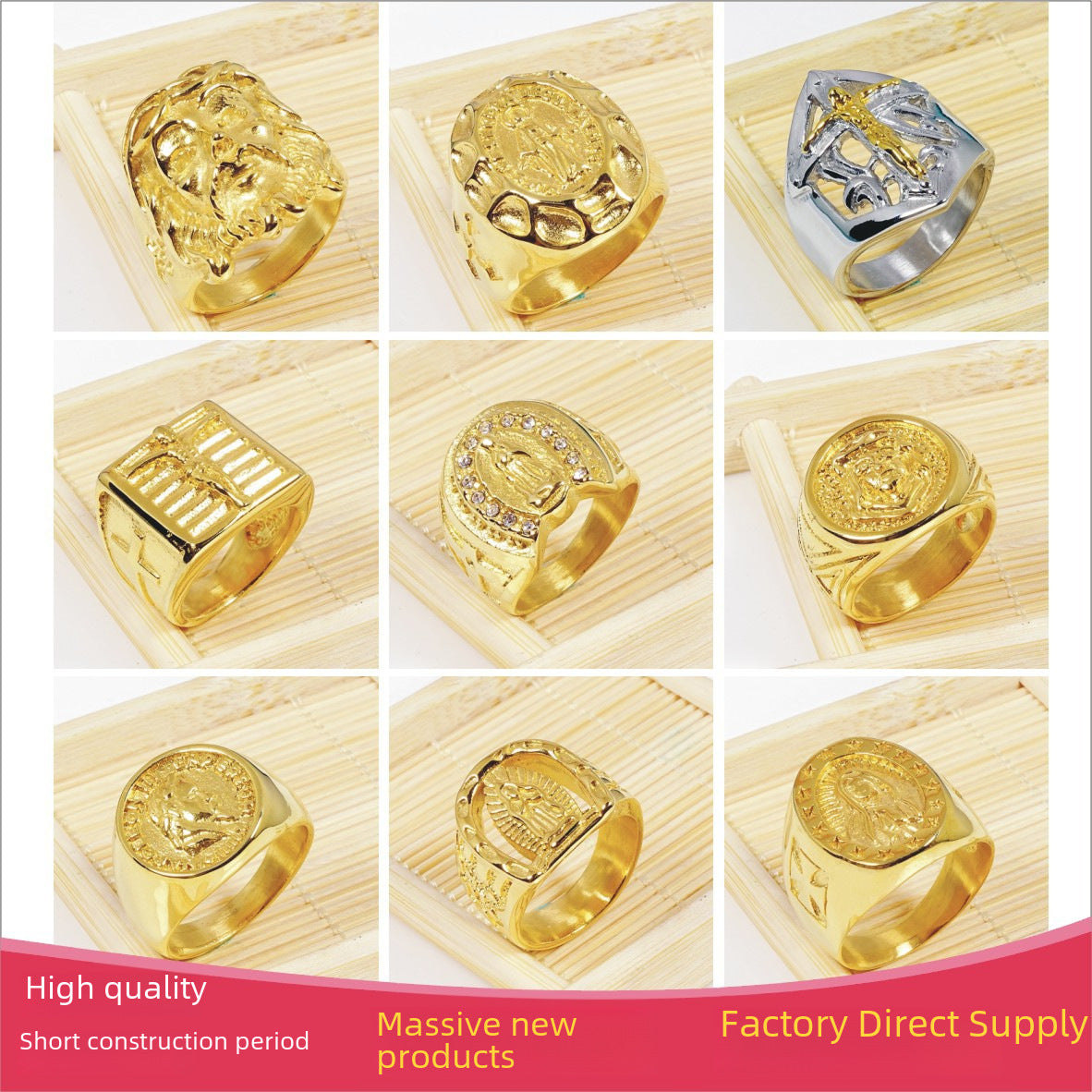 Wholesale head cross stainless steel diamond gold-plated ring