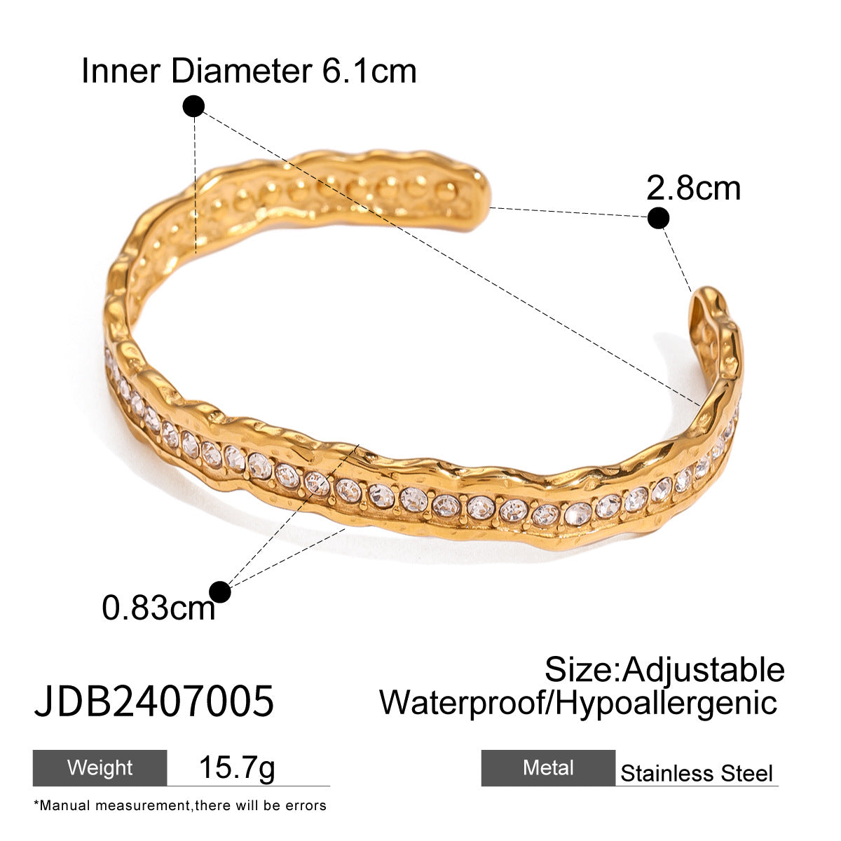 Wholesale Stainless Steel  Zircon Open Bracelet Beaded Bracelet