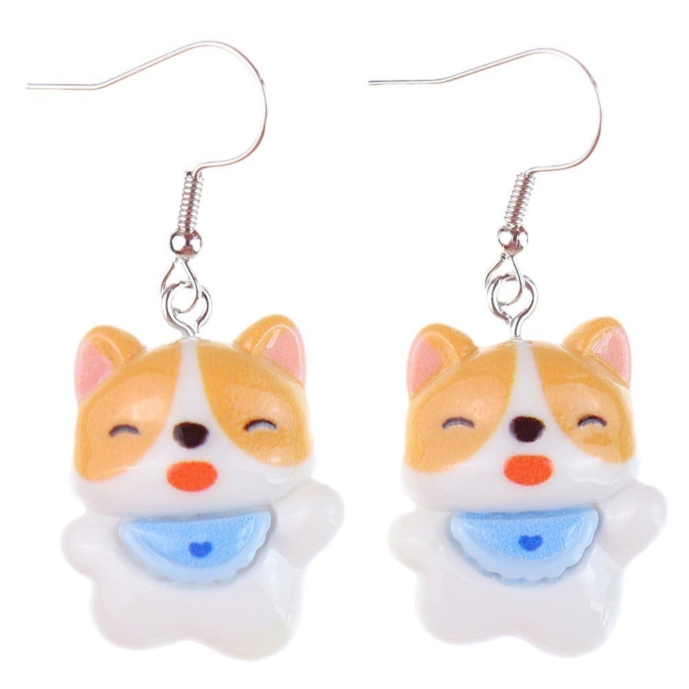Wholesale  fun cute cartoon animal yellow and white dog earrings