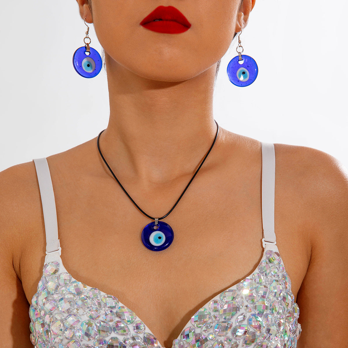 Wholesale Blue Evil Eye Pendant Necklace Earrings Jewelry Set ACC-NE-YongGe016