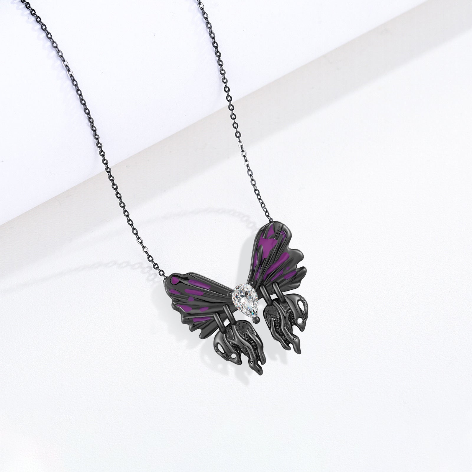 Wholesale Gothic Purple Black Butterfly Necklace
