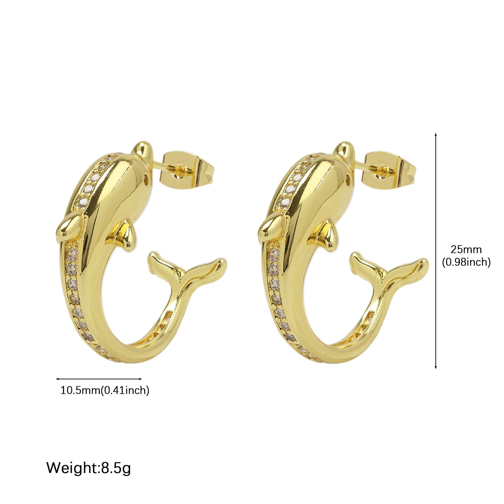 Wholesale Brass Ocean Element Dolphin C-Shaped Earrings